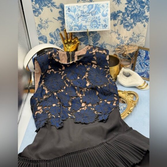 🆕 BRONX & BANCO 🧿 NWOT Navy Lace & Black Tiered Midi Dress, Sz AU 8 US 4 - Picture 11 of 13